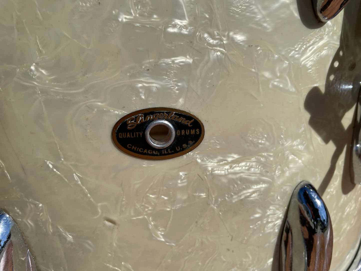 1960 Slingerland 14x22 No. 335 Gene Krupa Bass Drum White Marine Pearl