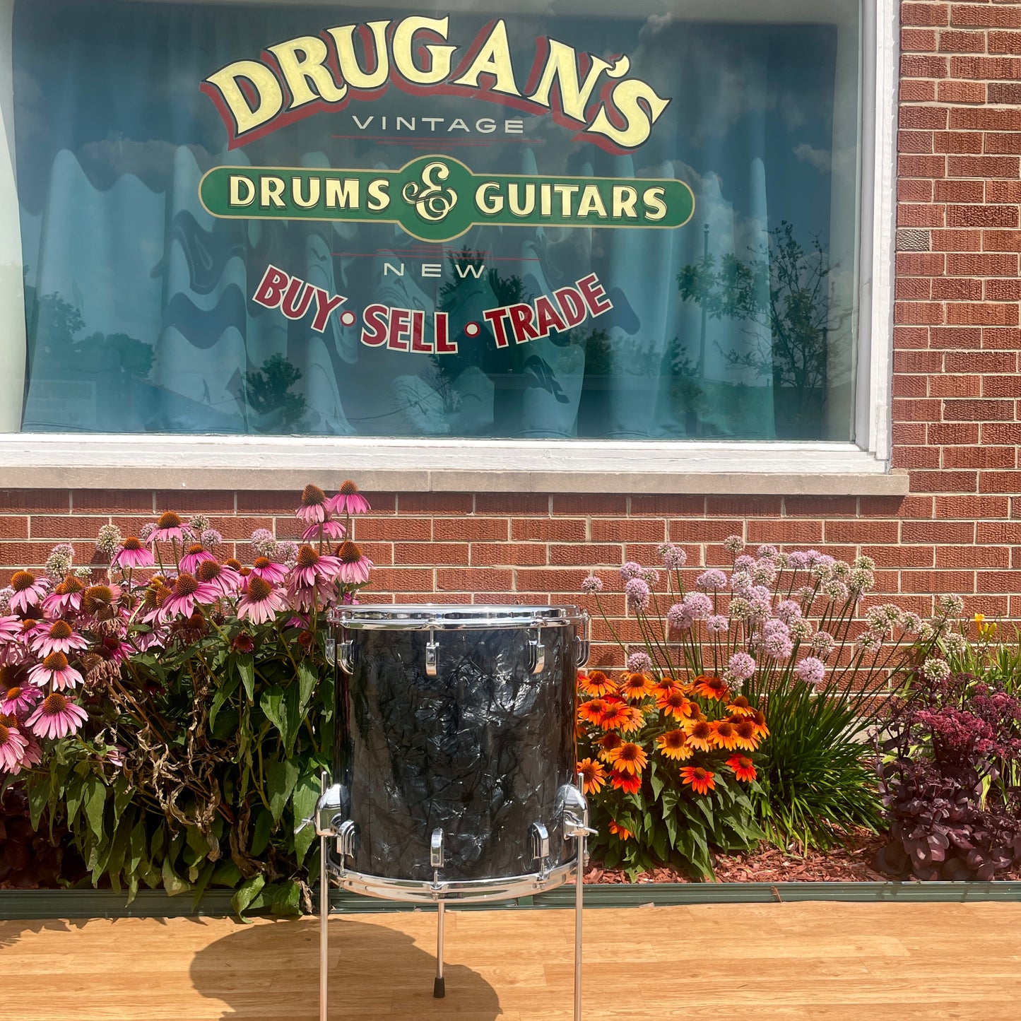 1960s Leedy by Slingerland 14x14 Floor Tom Single Drum Black Diamond Pearl