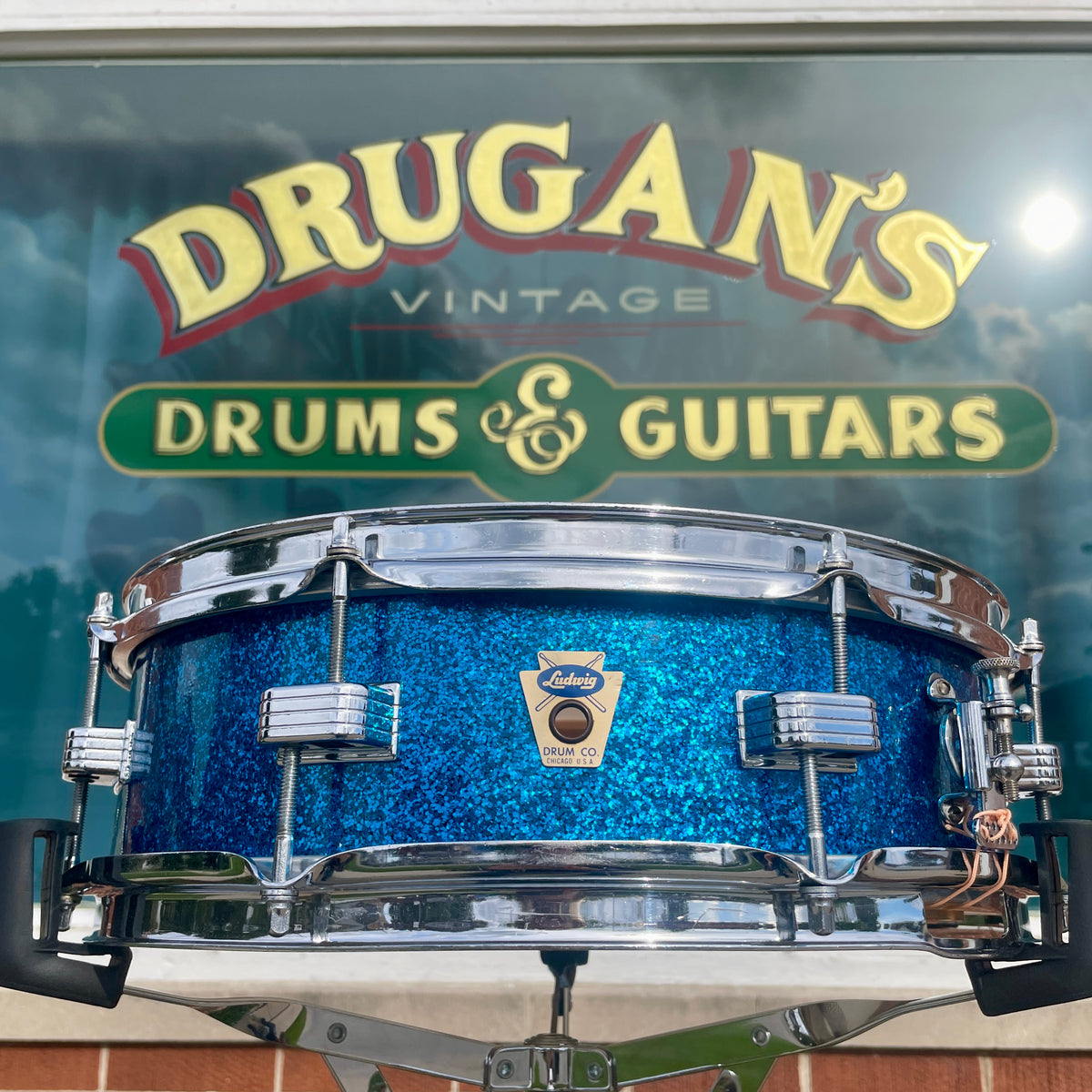 1958-1960 Ludwig Down Beat 4x14 Snare Drum Blue Sparkle