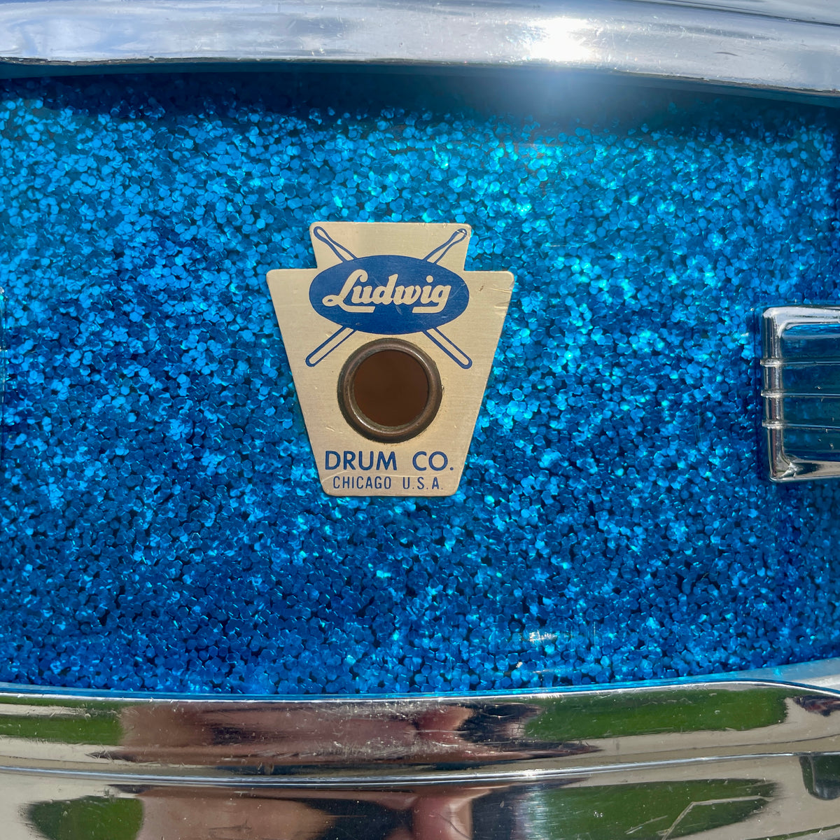 1958-1960 Ludwig Down Beat 4x14 Snare Drum Blue Sparkle