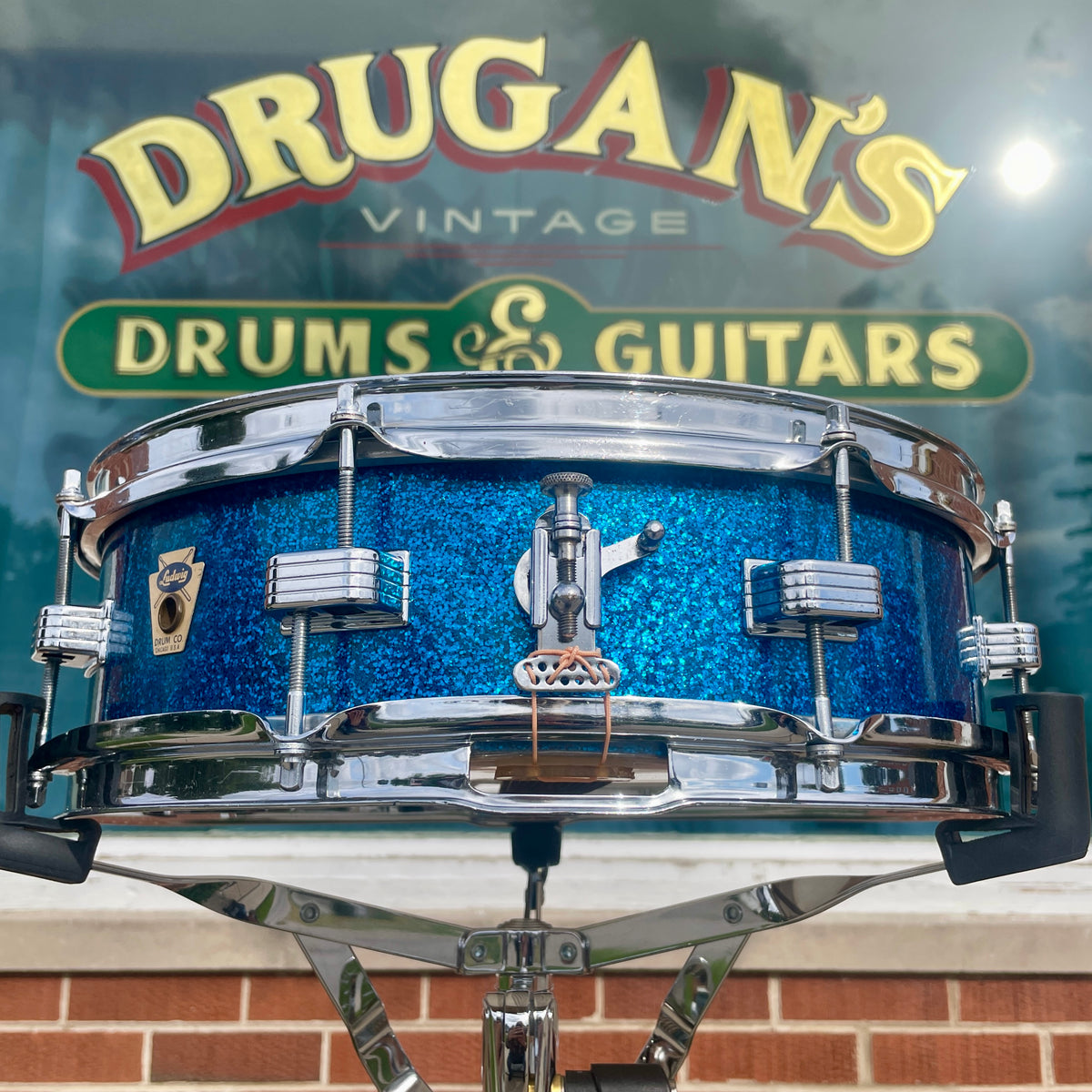 1958-1960 Ludwig Down Beat 4x14 Snare Drum Blue Sparkle