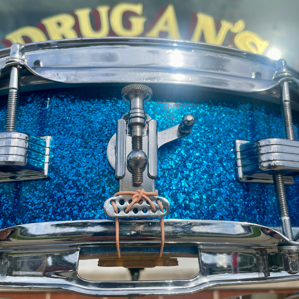 1958-1960 Ludwig Down Beat 4x14 Snare Drum Blue Sparkle