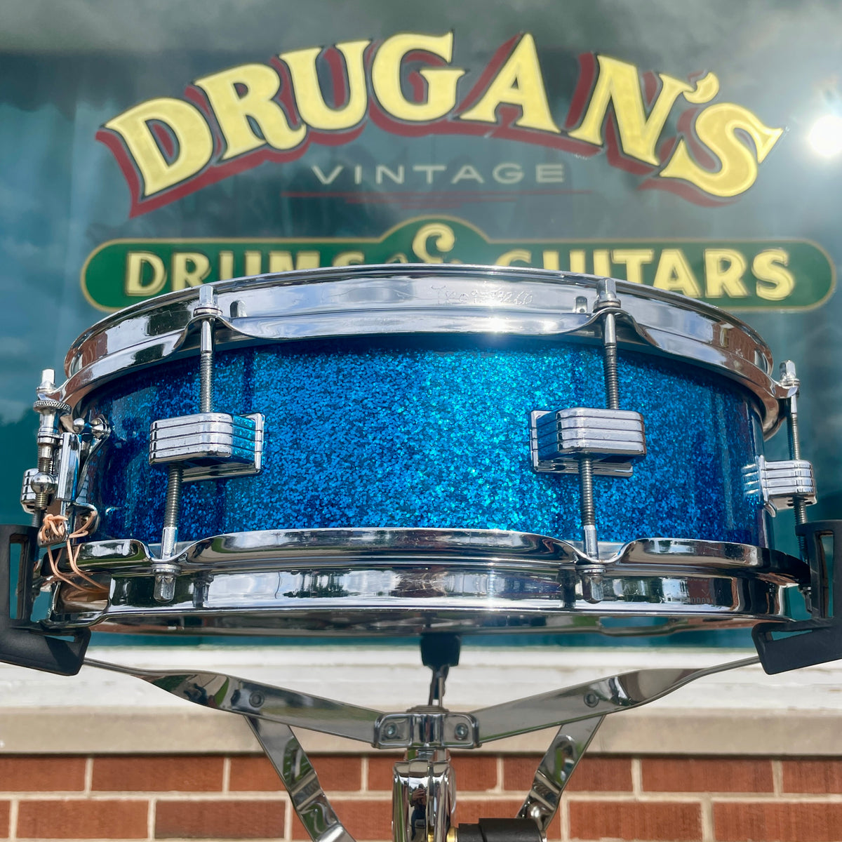 1958-1960 Ludwig Down Beat 4x14 Snare Drum Blue Sparkle