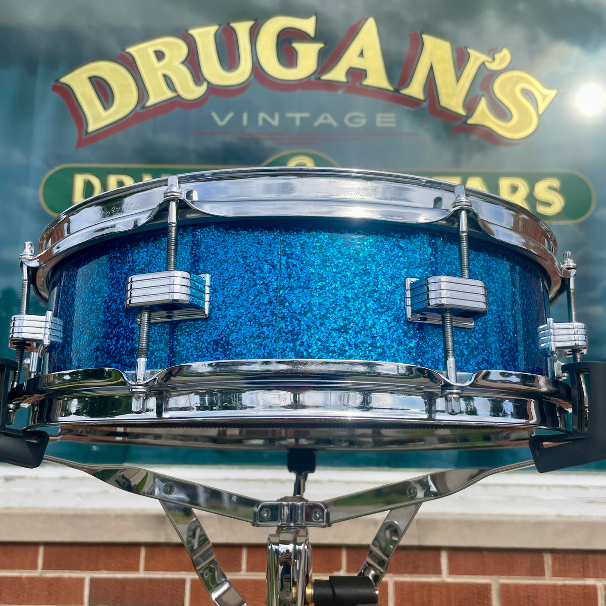 1958-1960 Ludwig Down Beat 4x14 Snare Drum Blue Sparkle
