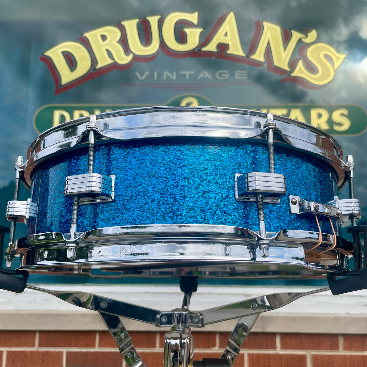 1958-1960 Ludwig Down Beat 4x14 Snare Drum Blue Sparkle