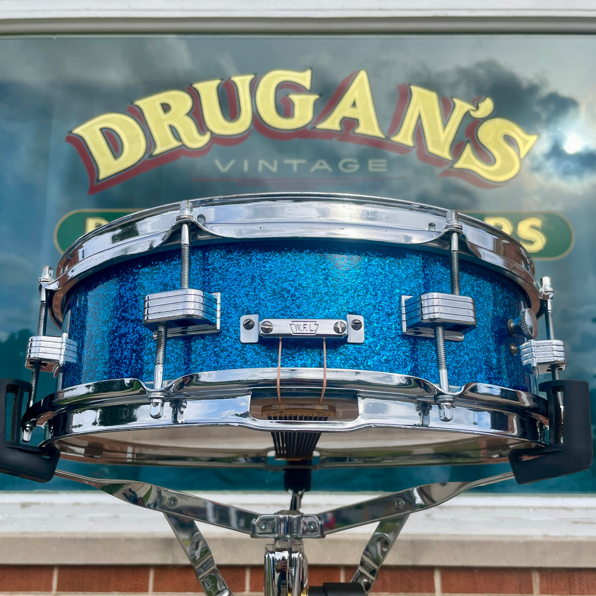 1958-1960 Ludwig Down Beat 4x14 Snare Drum Blue Sparkle