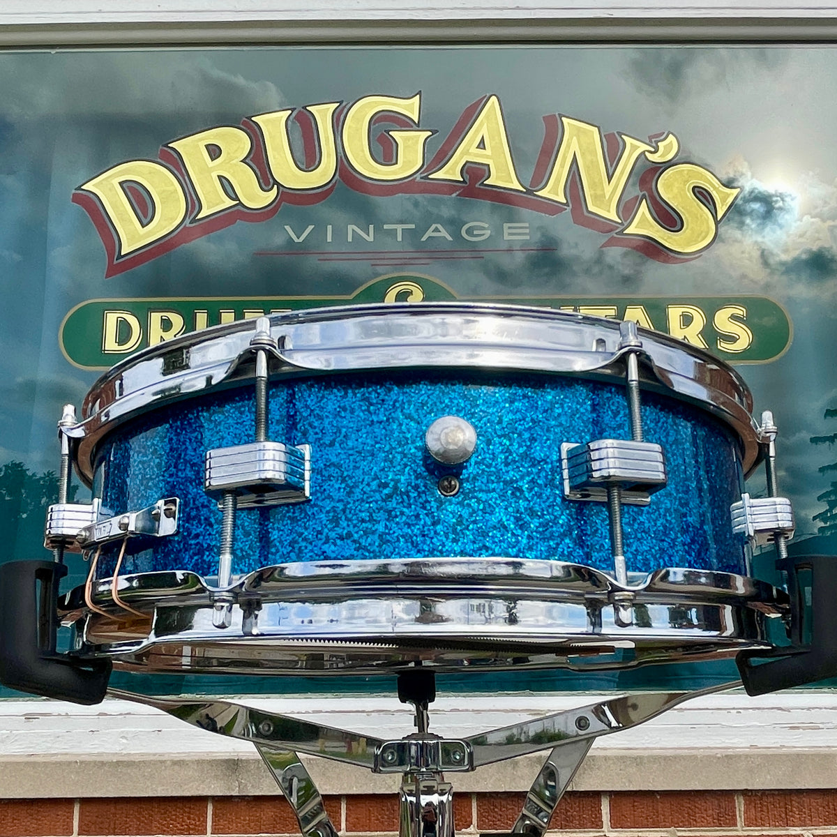 1958-1960 Ludwig Down Beat 4x14 Snare Drum Blue Sparkle