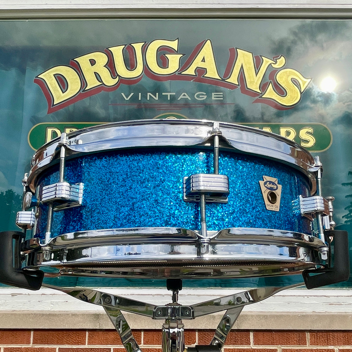 1958-1960 Ludwig Down Beat 4x14 Snare Drum Blue Sparkle