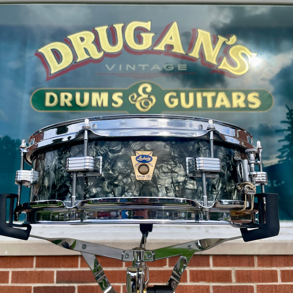 1958-1960 Ludwig Down Beat 4x14 Snare Drum Black Diamond Pearl
