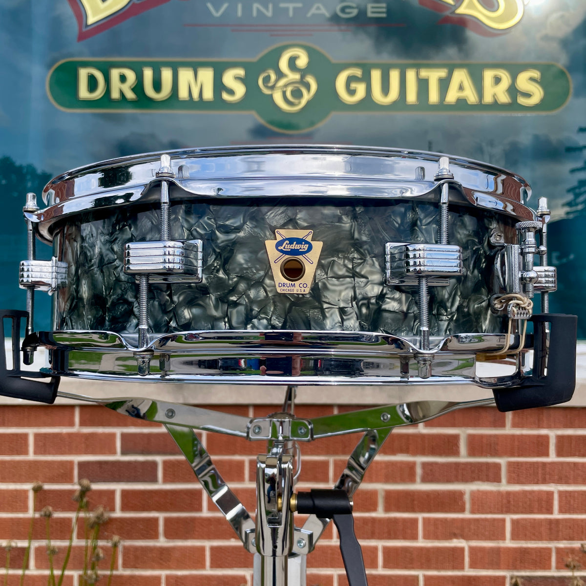 1958-1960 Ludwig Down Beat 4x14 Snare Drum Black Diamond Pearl
