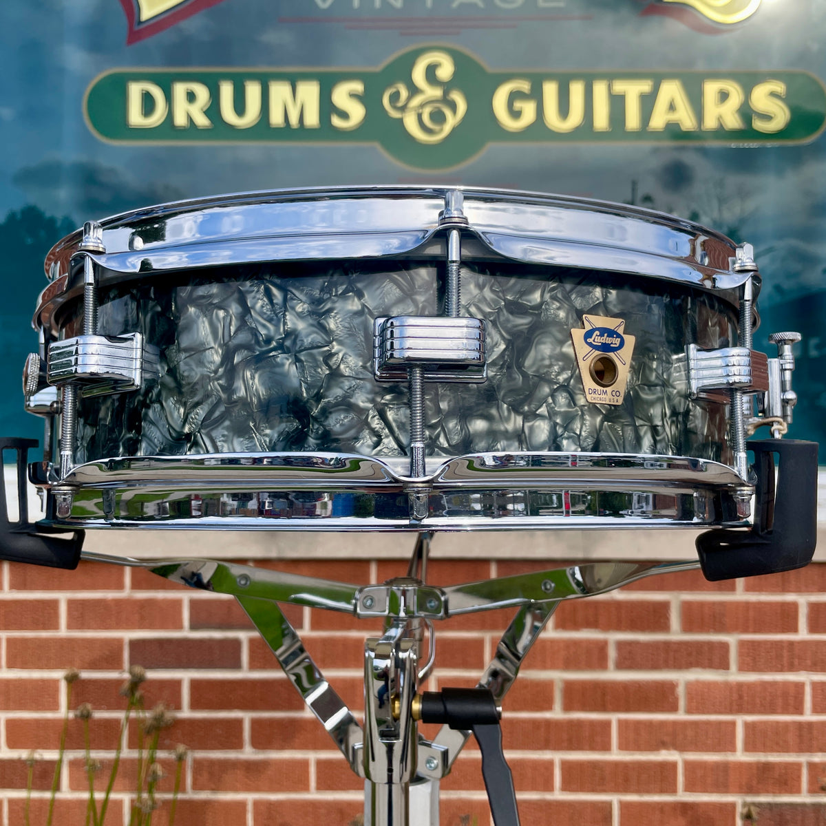 1958-1960 Ludwig Down Beat 4x14 Snare Drum Black Diamond Pearl