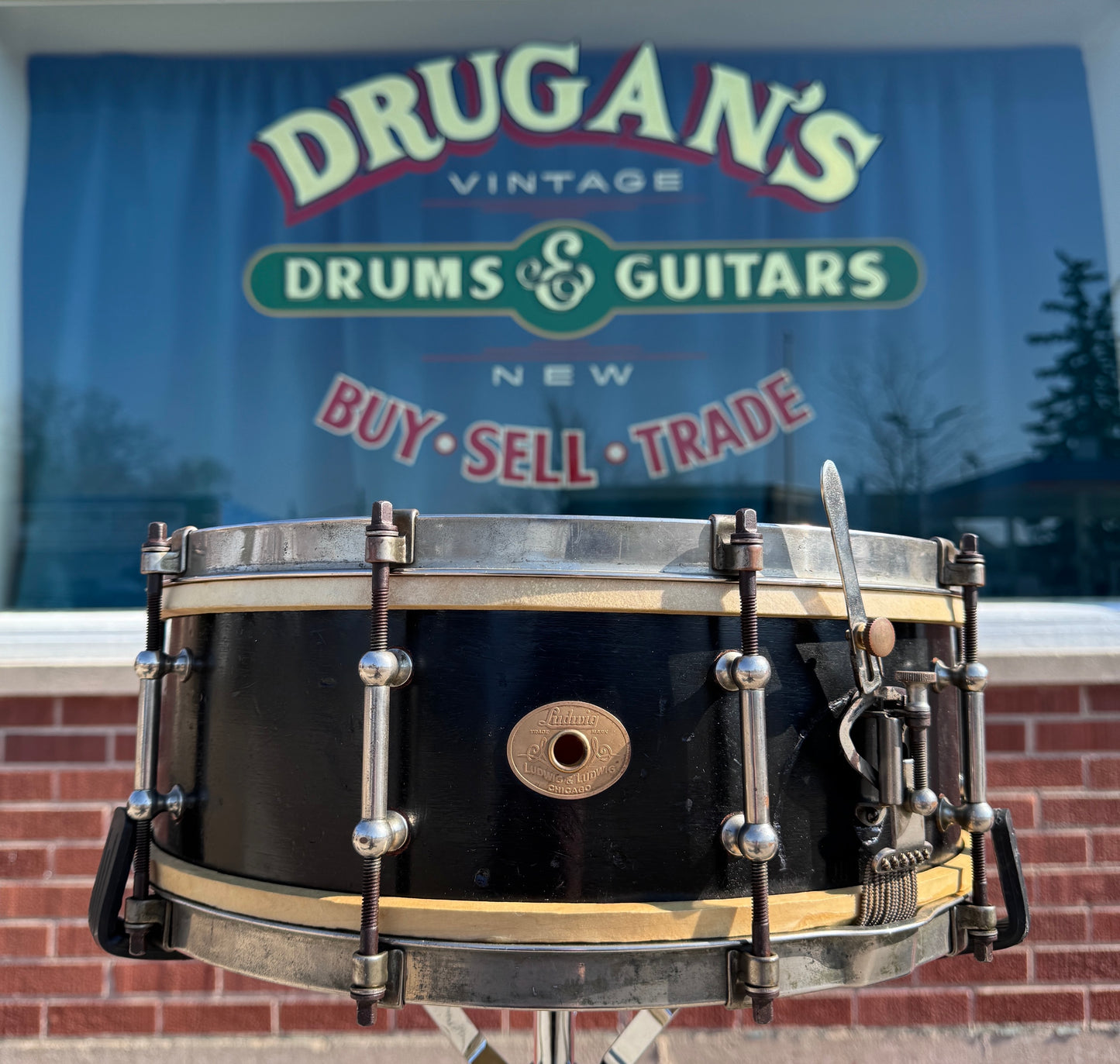1928 Ludwig & Ludwig 5x14 No. 22 Professional Standard Solid Shell All-Round Model Snare Drum Black Lacquer