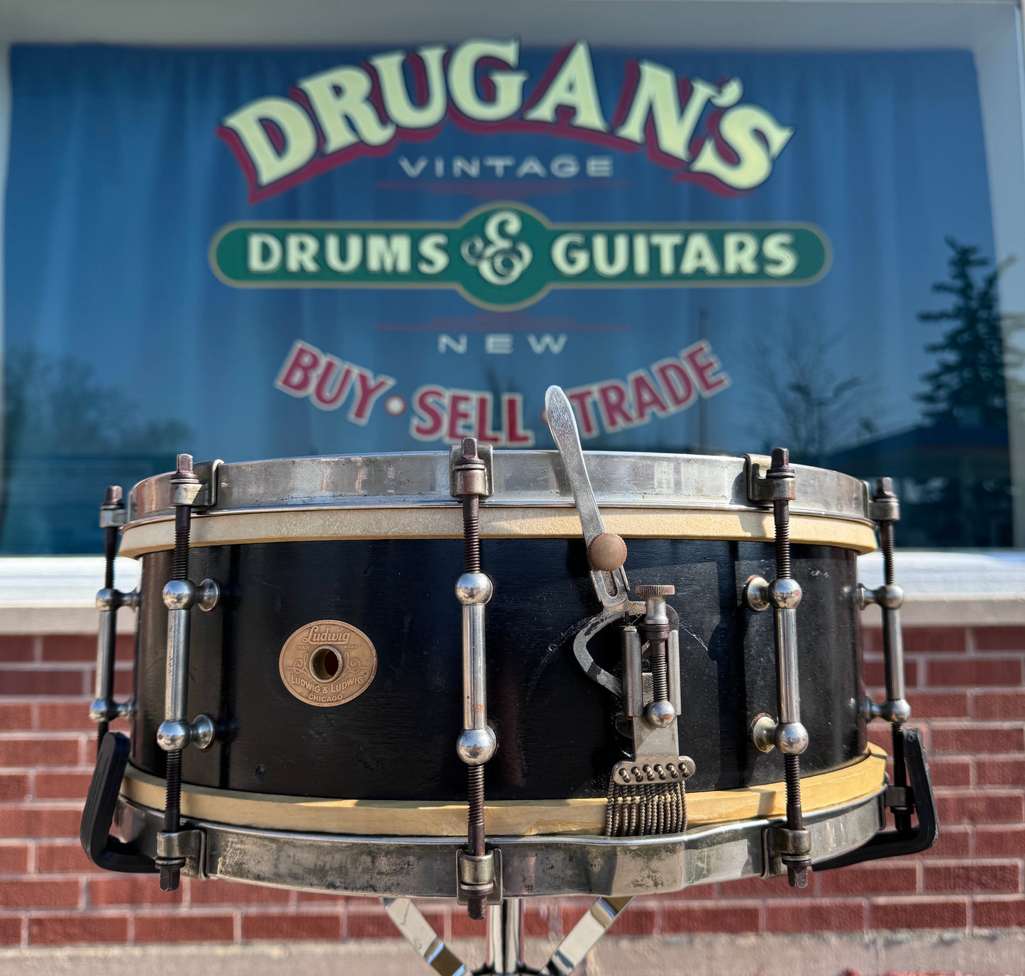 1928 Ludwig & Ludwig 5x14 No. 22 Professional Standard Solid Shell All-Round Model Snare Drum Black Lacquer