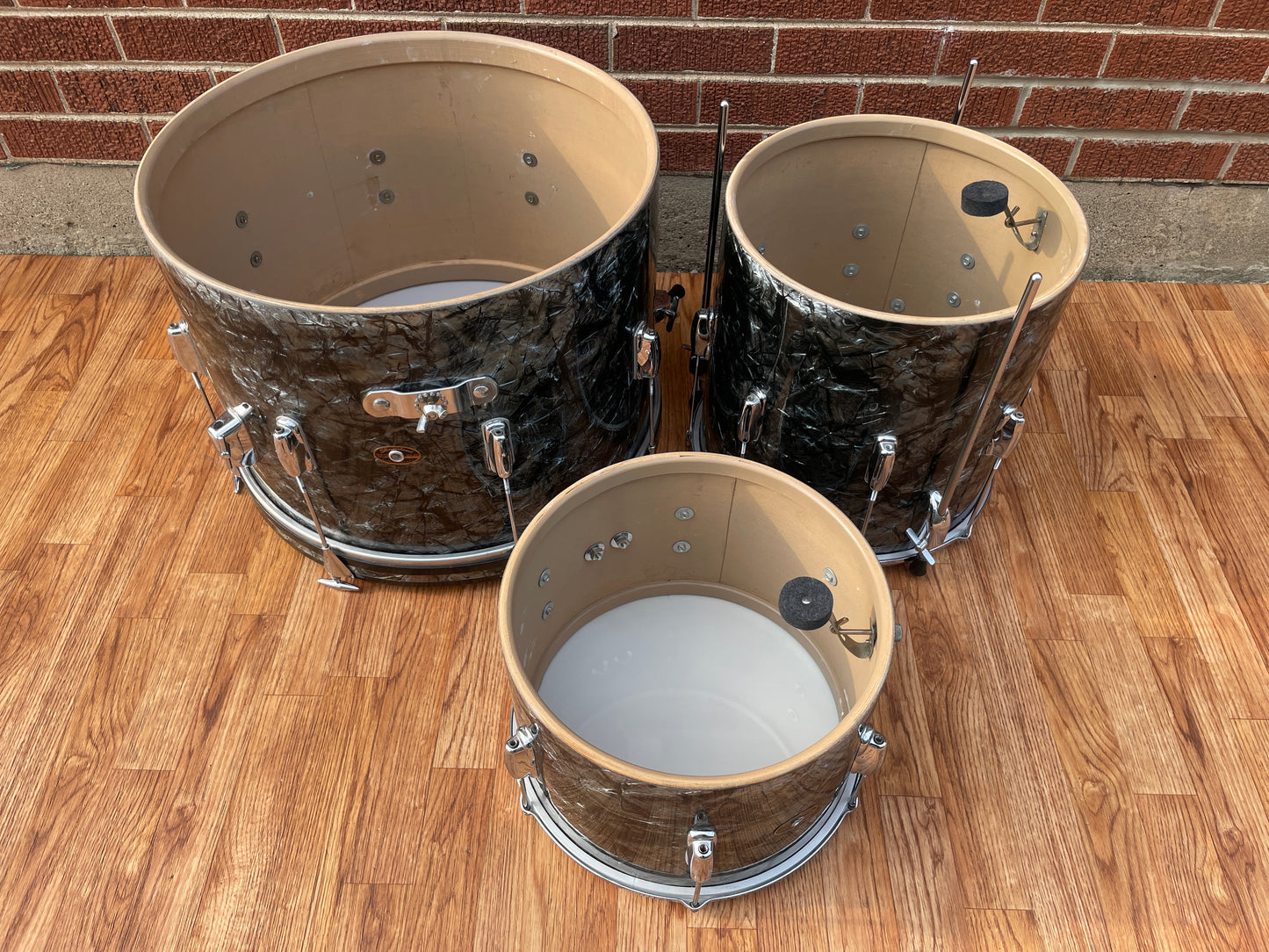 1960s Slingerland No. 74N Stage Band Drum Set Black Diamond Pearl 20/13/14