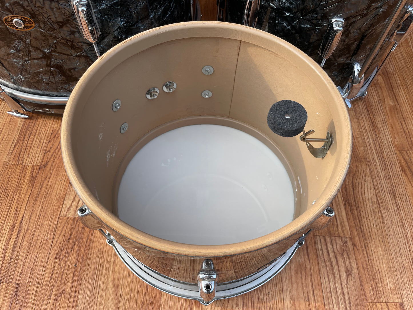 1960s Slingerland No. 74N Stage Band Drum Set Black Diamond Pearl 20/13/14