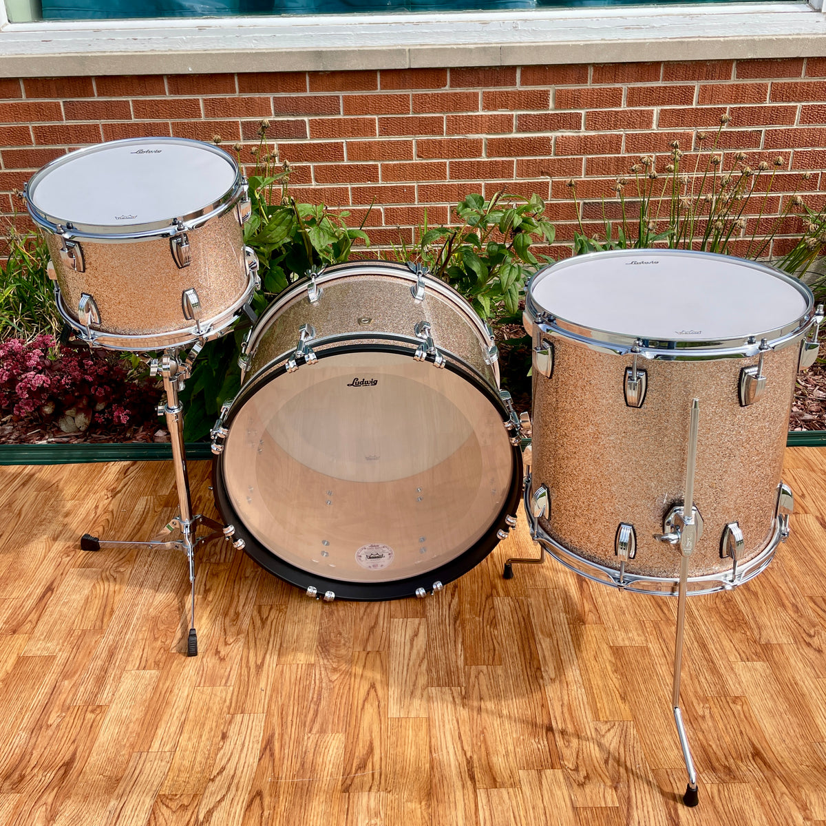 Ludwig Classic Maple 3pc Downbeat Drum Set Champagne Sparkle 12x20/12/14
