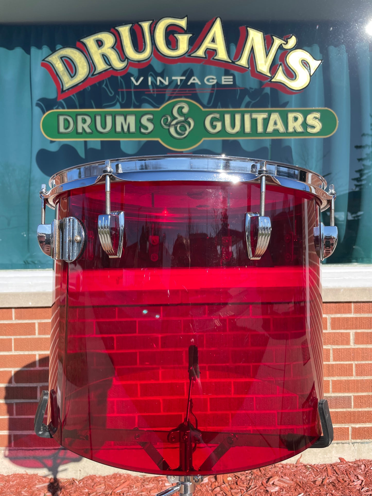 1970s Ludwig Vistalite 12x15 Concert Tom Drum Red