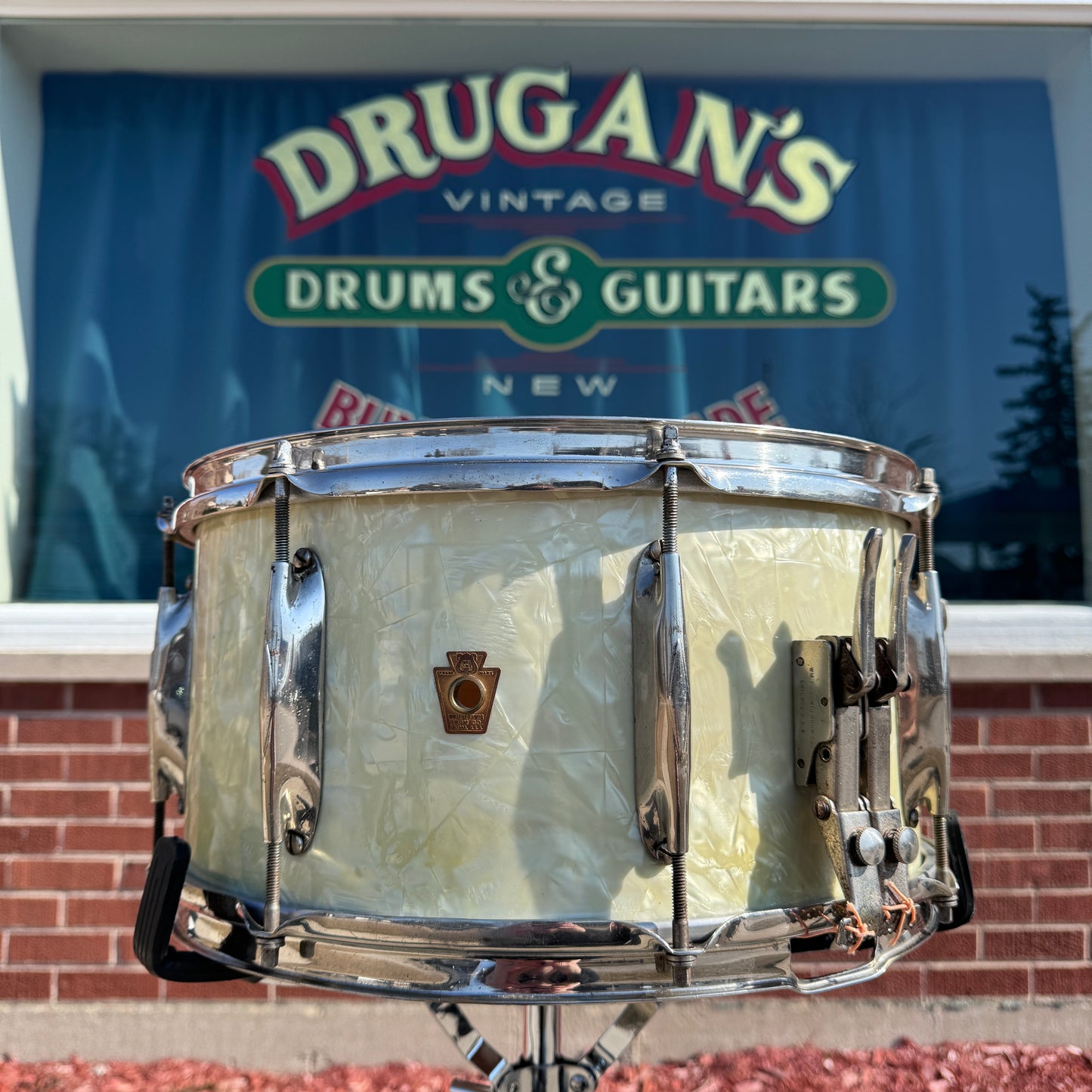 1937 WFL 7x14 No. 421 Hollywood Swing Snare Drum White Marine Pearl