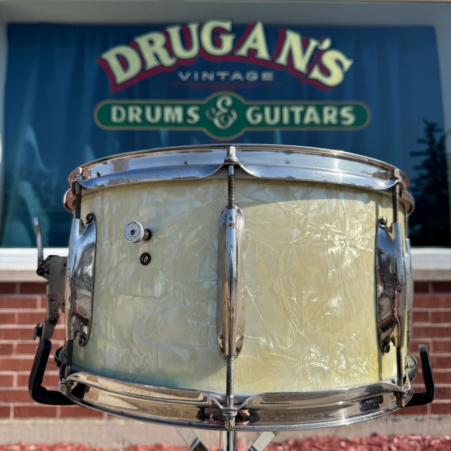 1937 WFL 7x14 No. 421 Hollywood Swing Snare Drum White Marine Pearl