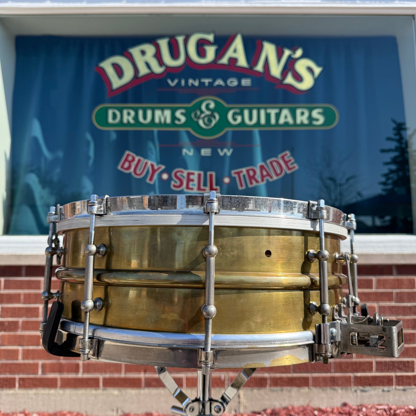 1920s Ludwig 5x14 No. 655 Super Sensitive Snare Drum Brass Dual Strainer