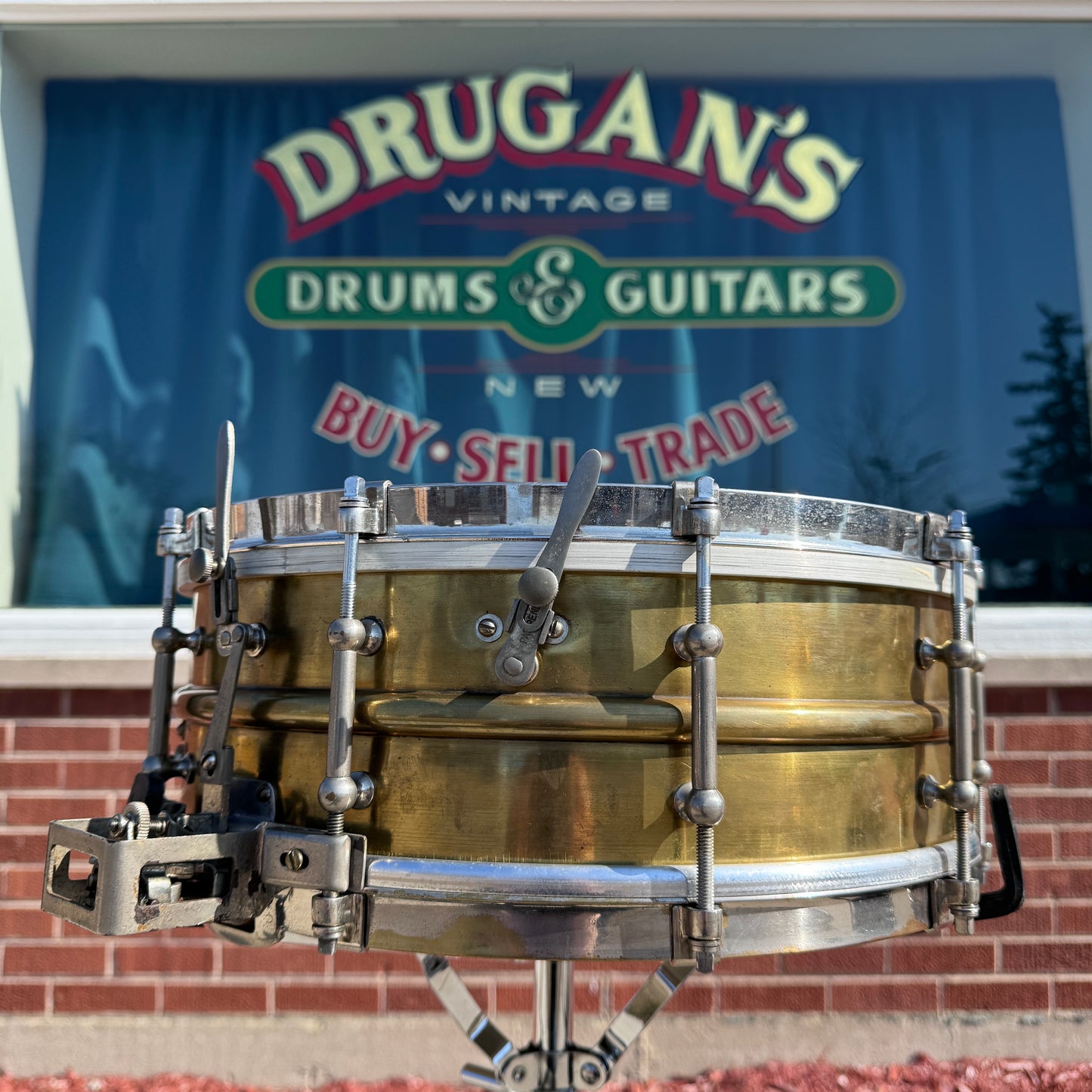 1920s Ludwig 5x14 No. 655 Super Sensitive Snare Drum Brass Dual Strainer