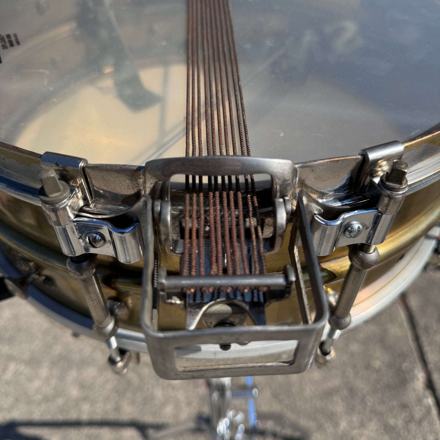 1920s Ludwig 5x14 No. 655 Super Sensitive Snare Drum Brass Dual Strainer