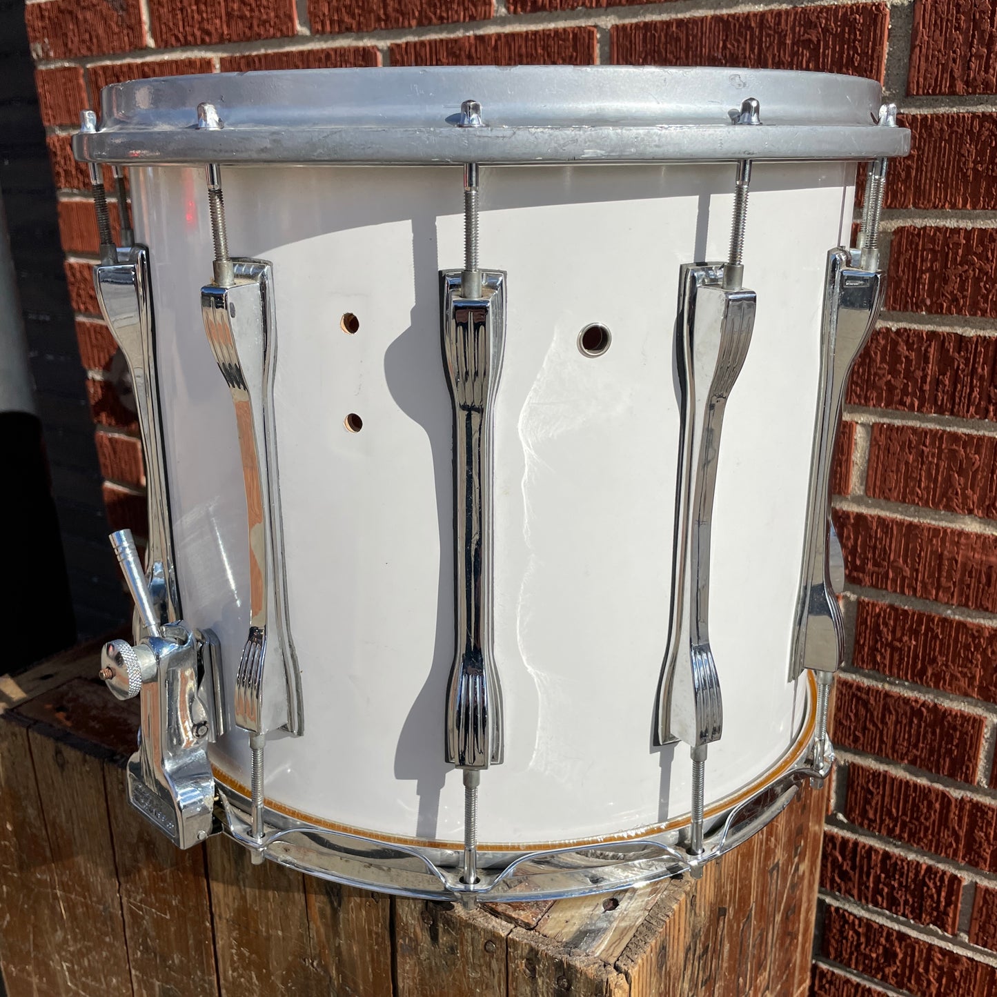 1980s / 1990s Ludwig 12x14 Challenger Parade Marching Snare Drum White Cortex