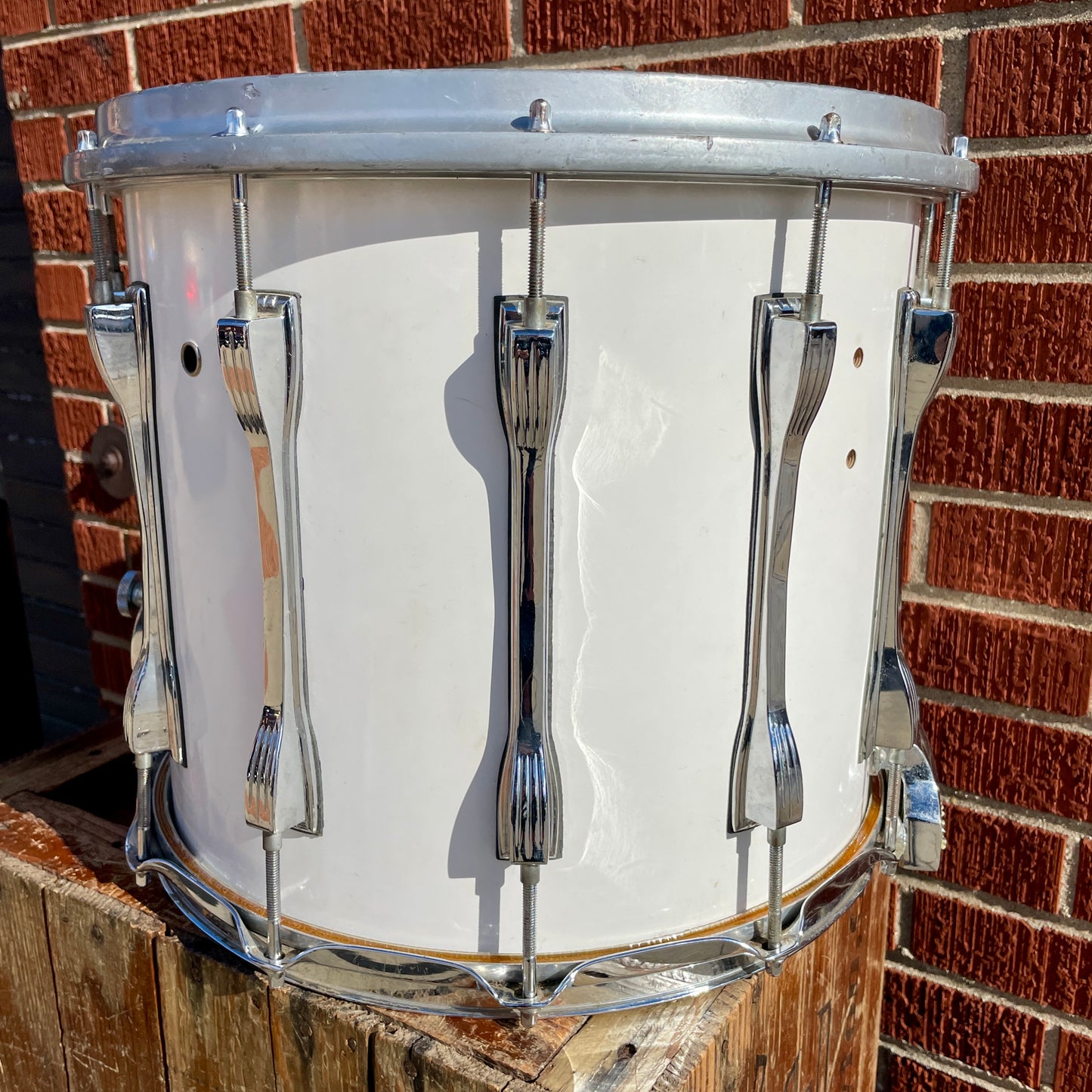 1980s / 1990s Ludwig 12x14 Challenger Parade Marching Snare Drum White Cortex