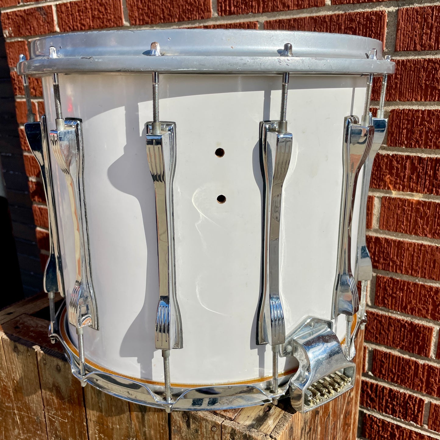 1980s / 1990s Ludwig 12x14 Challenger Parade Marching Snare Drum White Cortex