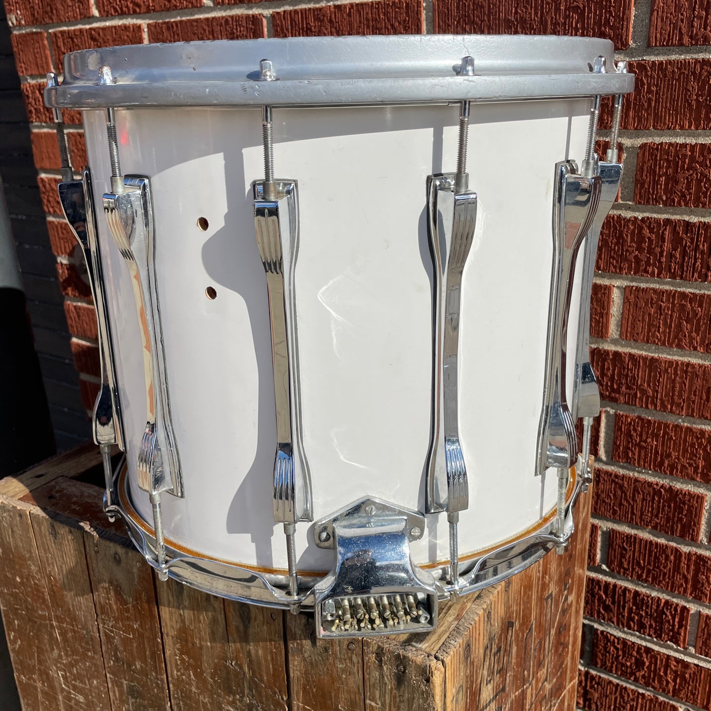 1980s / 1990s Ludwig 12x14 Challenger Parade Marching Snare Drum White Cortex