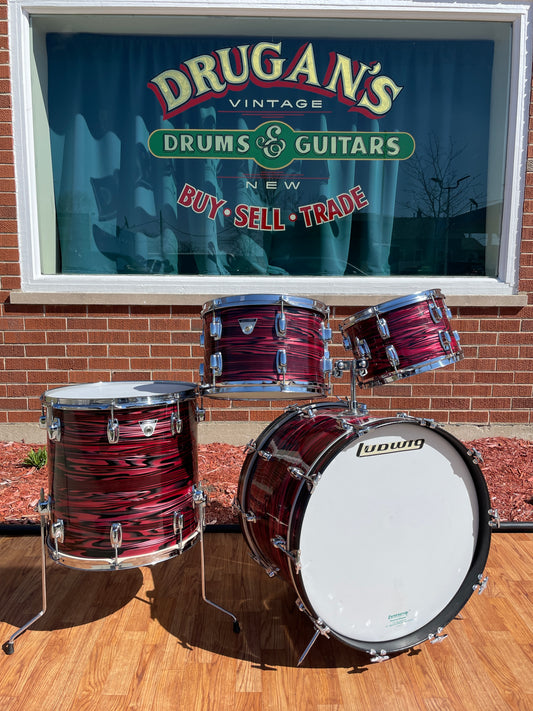 1970s Ludwig Standard Drum Set Ruby Red Strata 22/12/13/16