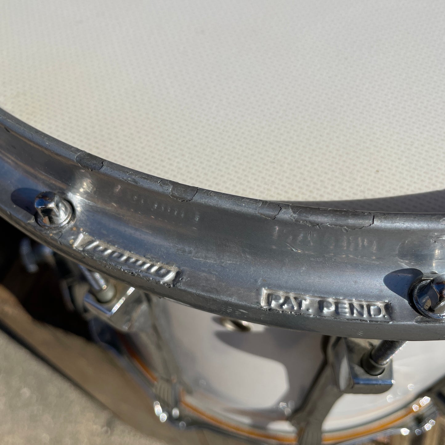 1980s / 1990s Ludwig 12x14 Challenger Parade Marching Snare Drum White Cortex