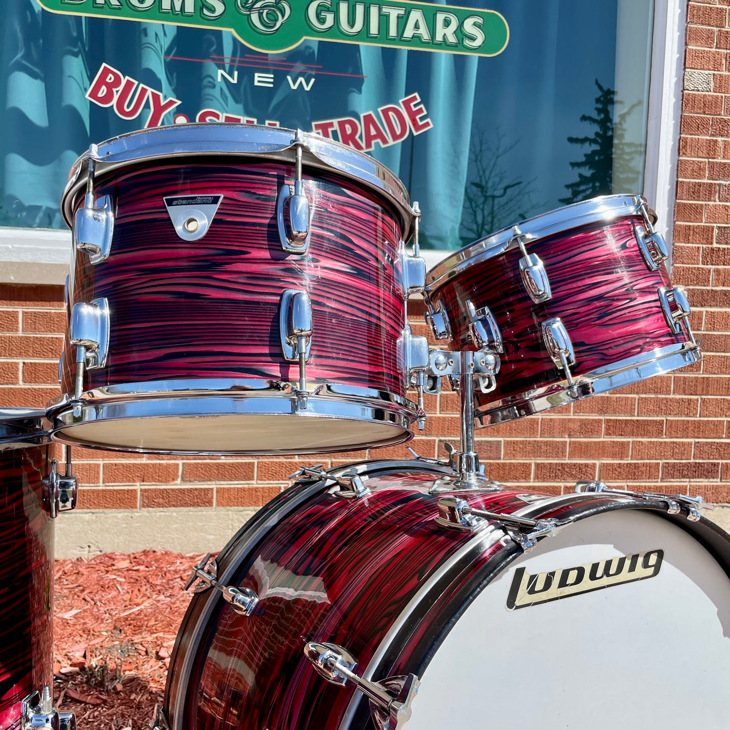 1970s Ludwig Standard Drum Set Ruby Red Strata 22/12/13/16