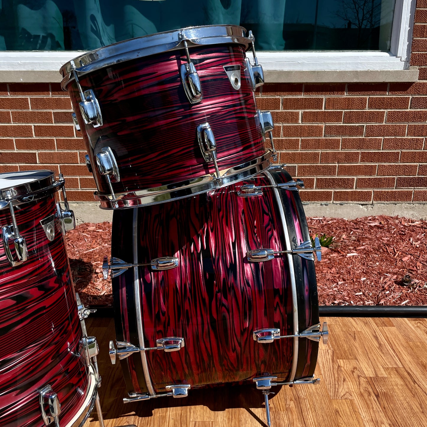 1970s Ludwig Standard Drum Set Ruby Red Strata 22/12/13/16