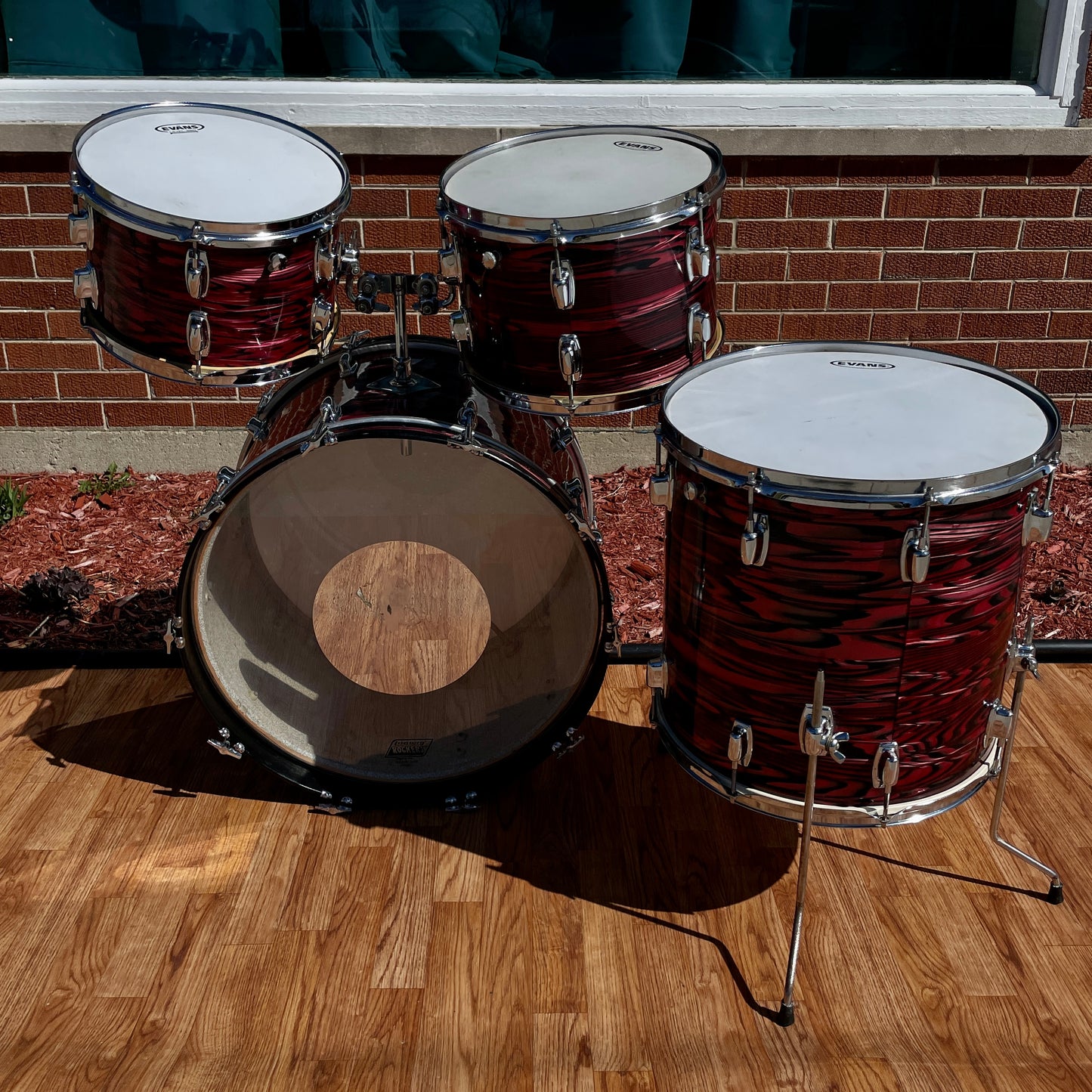 1970s Ludwig Standard Drum Set Ruby Red Strata 22/12/13/16