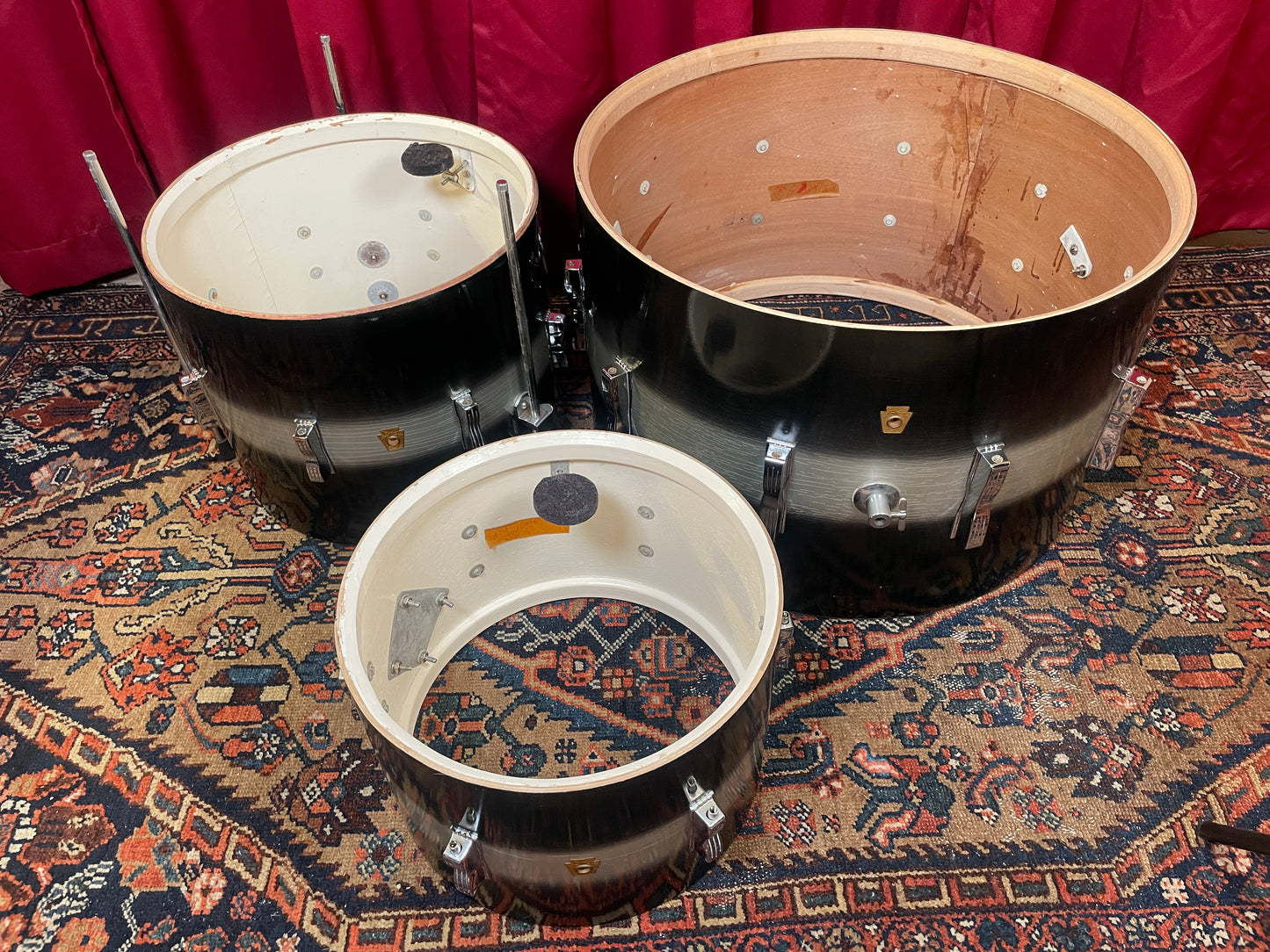 1961 Ludwig 3pc Club Date Drum Set Black/Silver Duco 22/13/15