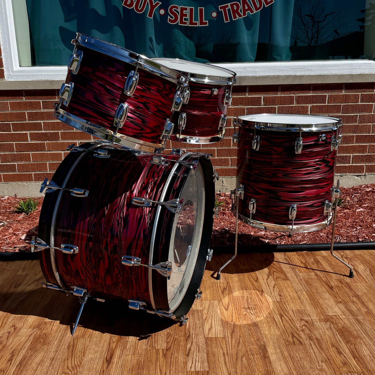 1970s Ludwig Standard Drum Set Ruby Red Strata 22/12/13/16