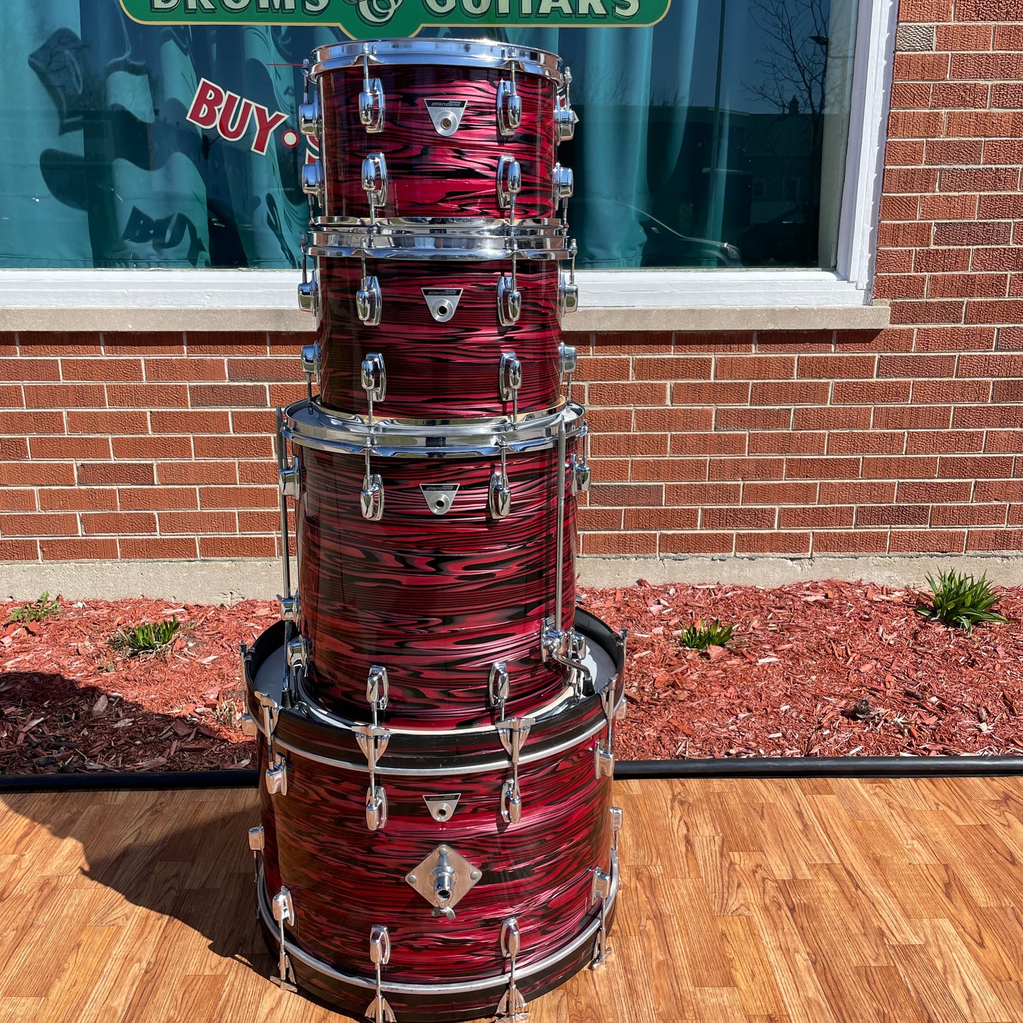 1970s Ludwig Standard Drum Set Ruby Red Strata 22/12/13/16