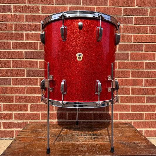 1958-1959 Ludwig 16x16 Trans Badge Floor Tom Red Glass Glitter Sparkle