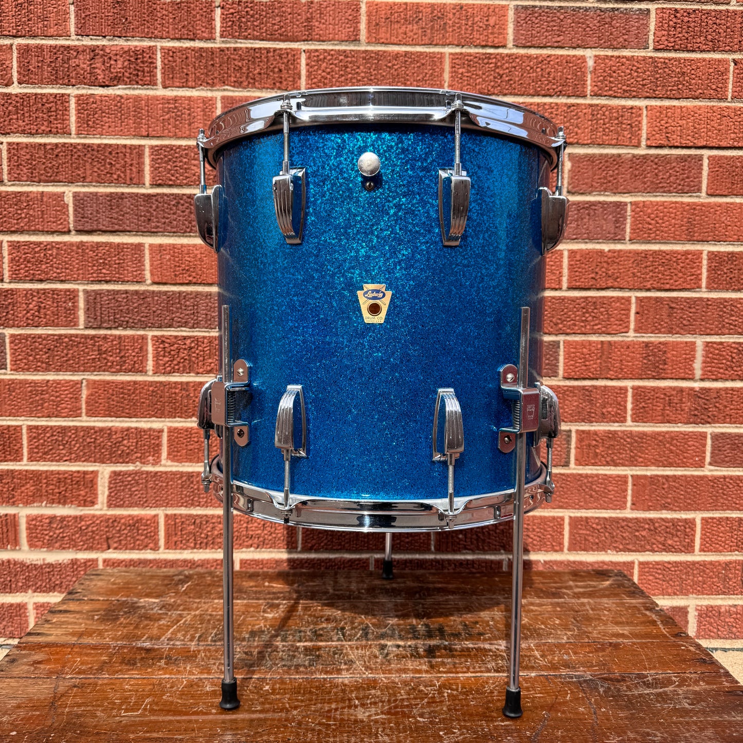 1958-1959 Ludwig Super Classic 14x14 Trans Badge Floor Tom Blue Sparkle COB