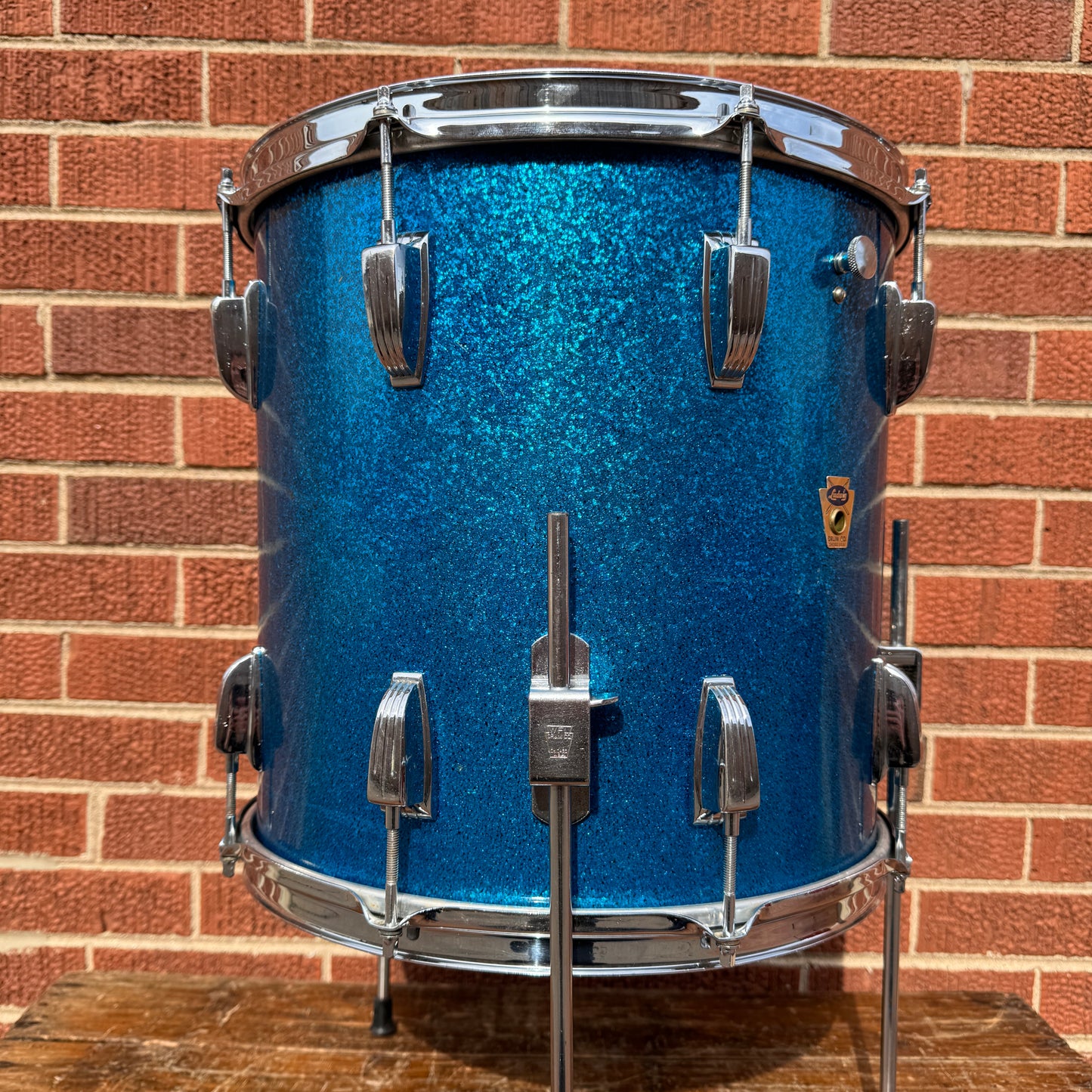 1958-1959 Ludwig Super Classic 14x14 Trans Badge Floor Tom Blue Sparkle COB
