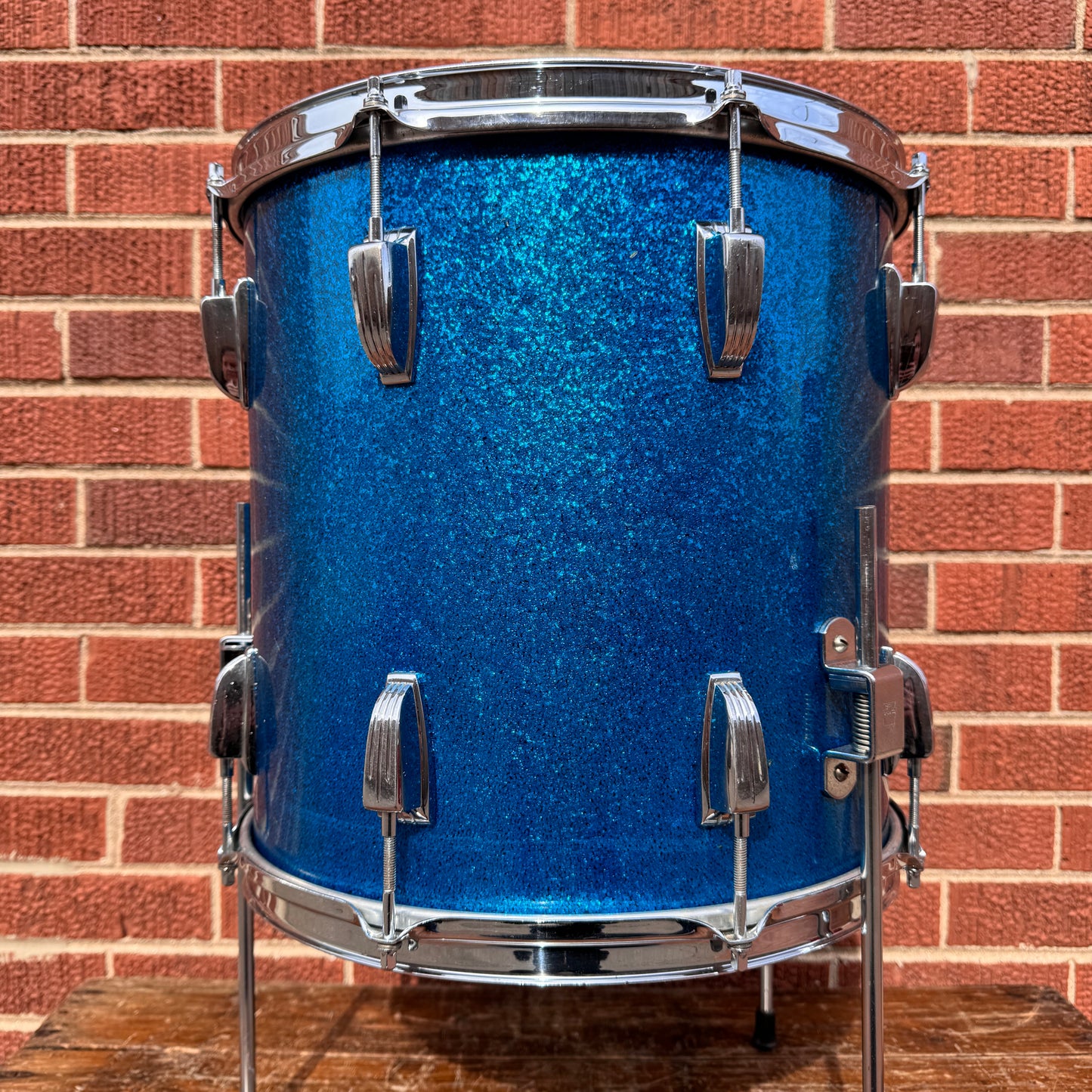 1958-1959 Ludwig Super Classic 14x14 Trans Badge Floor Tom Blue Sparkle COB