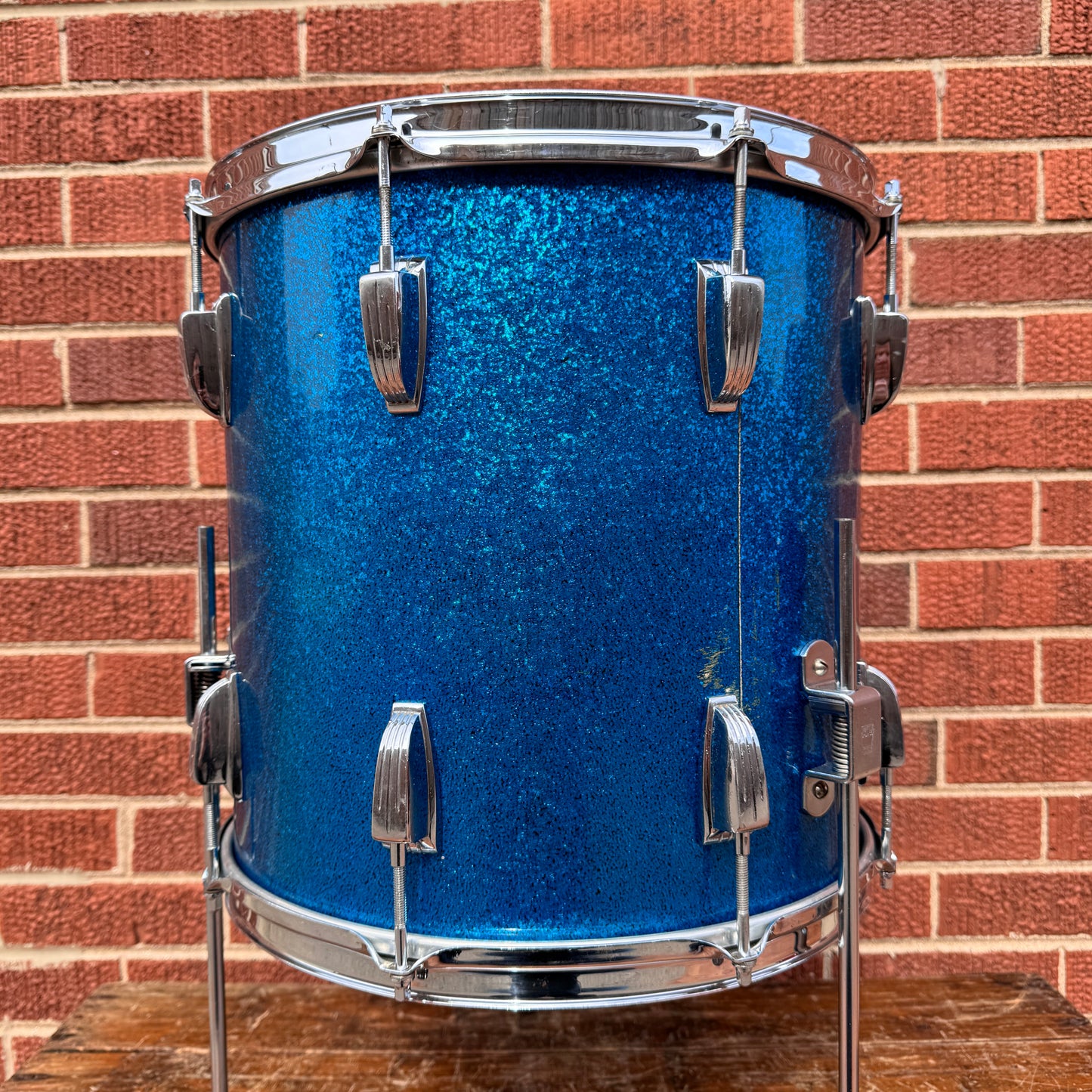 1958-1959 Ludwig Super Classic 14x14 Trans Badge Floor Tom Blue Sparkle COB