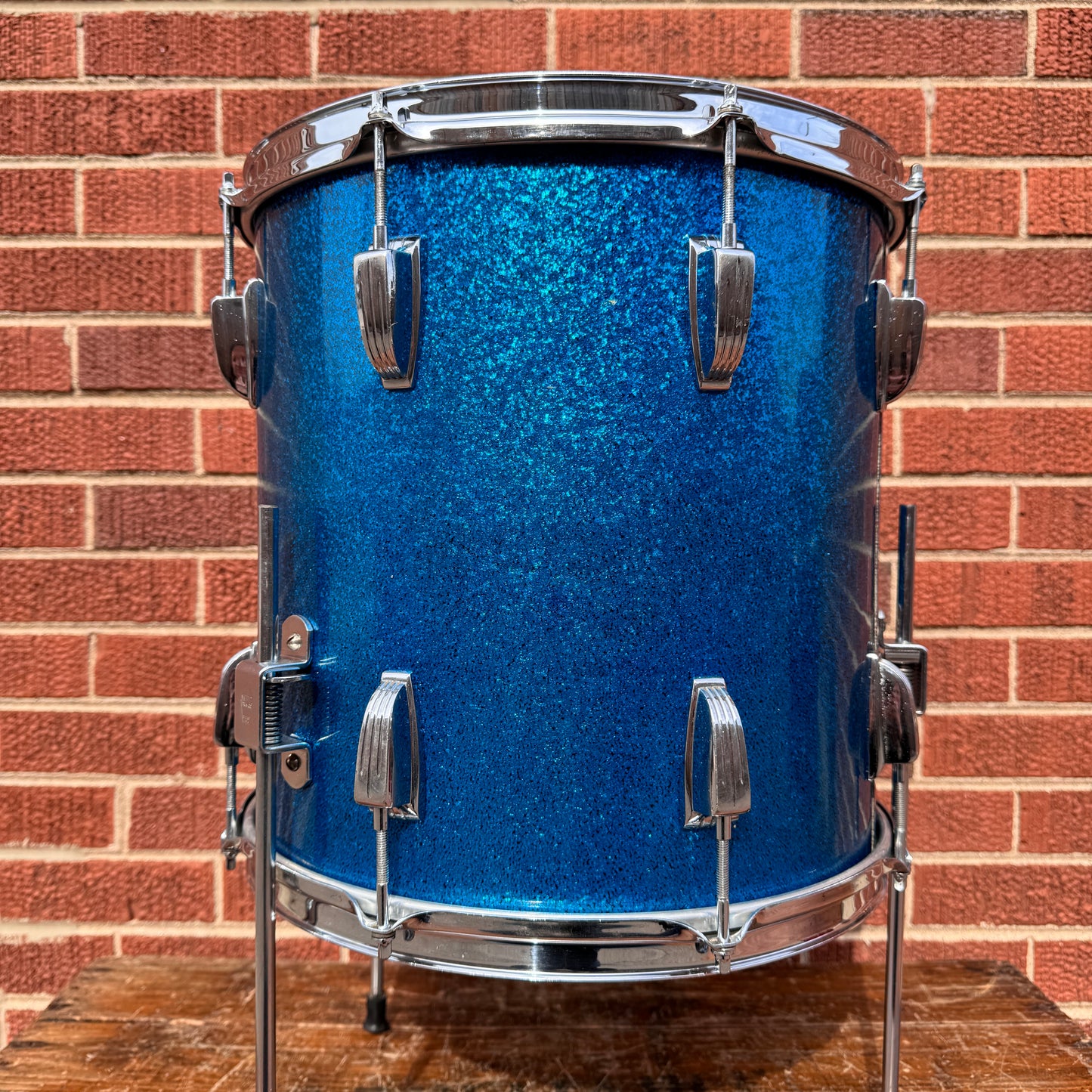 1958-1959 Ludwig Super Classic 14x14 Trans Badge Floor Tom Blue Sparkle COB
