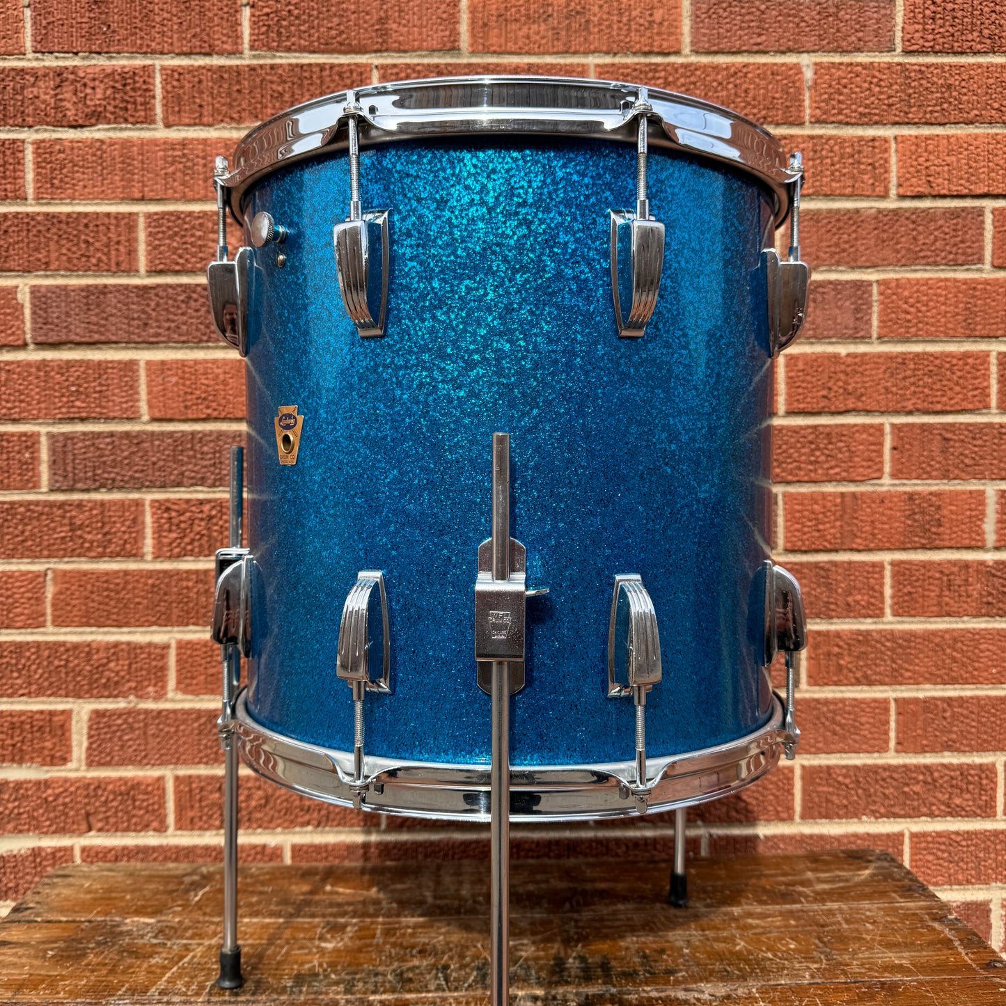 1958-1959 Ludwig Super Classic 14x14 Trans Badge Floor Tom Blue Sparkle COB