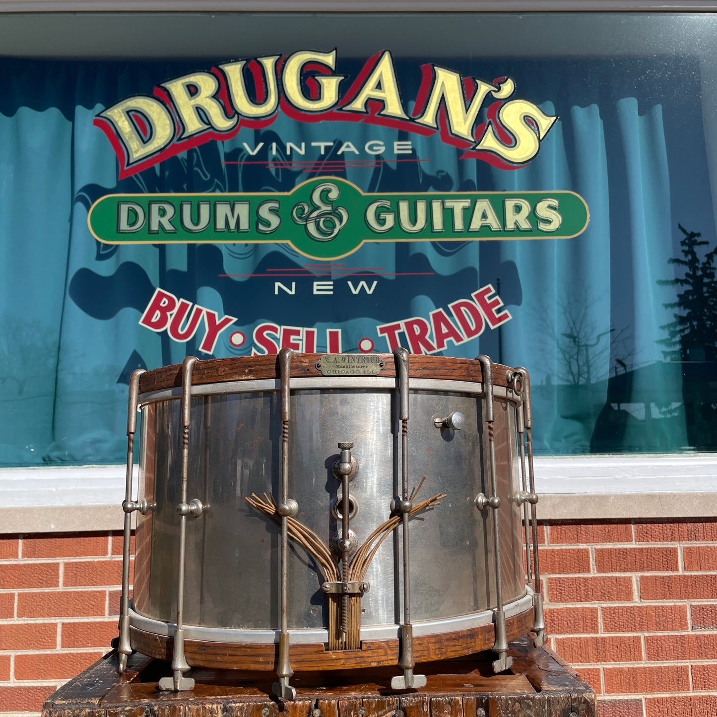 Early 1900s M.A. Wintrich 9x16 Single Tension Brass Snare Drum NOB