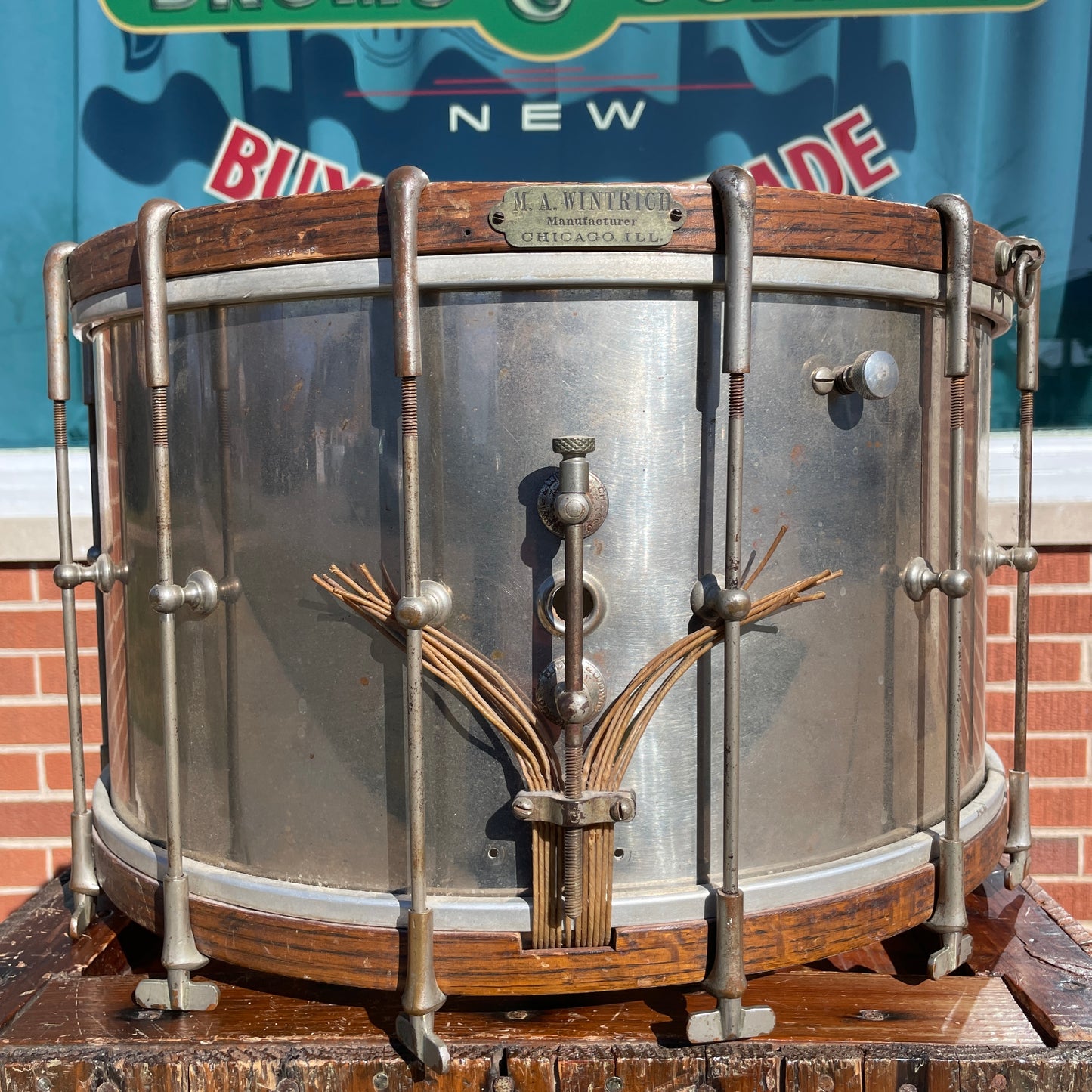 Early 1900s M.A. Wintrich 9x16 Single Tension Brass Snare Drum NOB