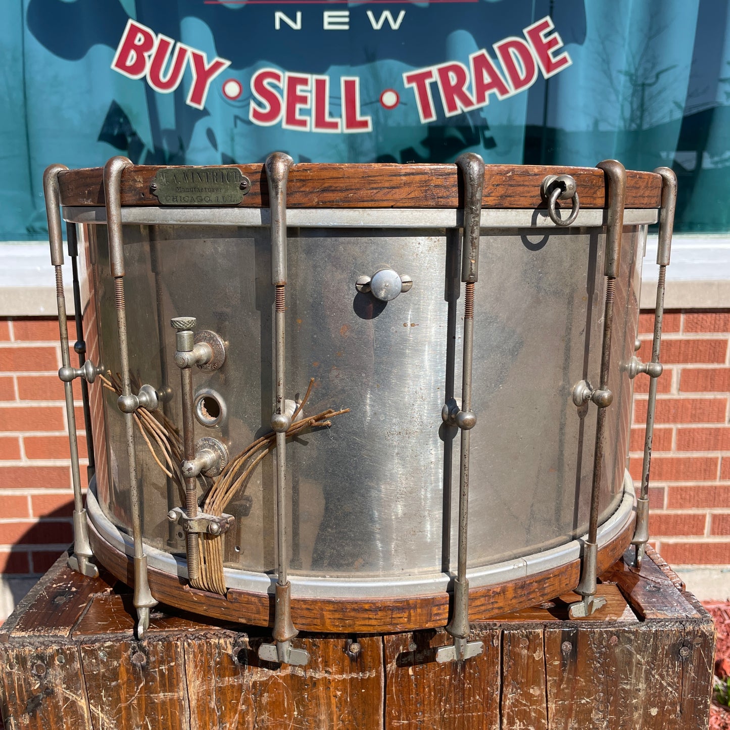 Early 1900s M.A. Wintrich 9x16 Single Tension Brass Snare Drum NOB