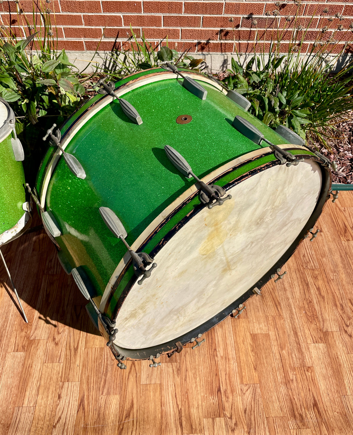 1920s-1930s Slingerland Radio King 2pc Drum Set Green Glass Glitter