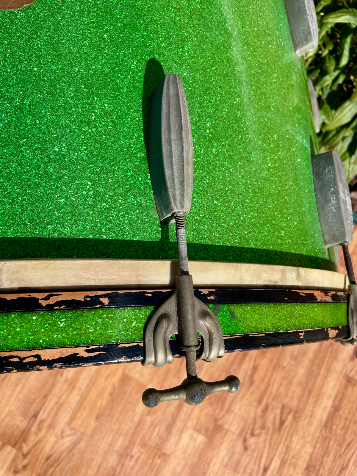 1920s-1930s Slingerland Radio King 2pc Drum Set Green Glass Glitter